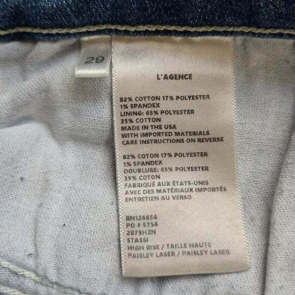 L’Agence Stassi High Rise Jeans 29 Sleek Baby Boot Blue Paisley - Picture 11 of 14